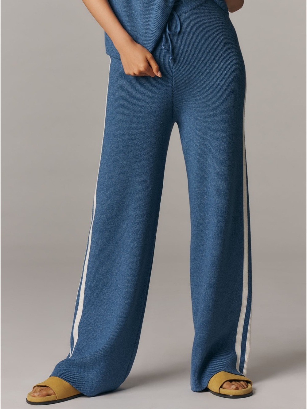 Maeve Wide-Leg Knit Pants with Side Stripes - Blue sz M NEW - Picture 3 of 13